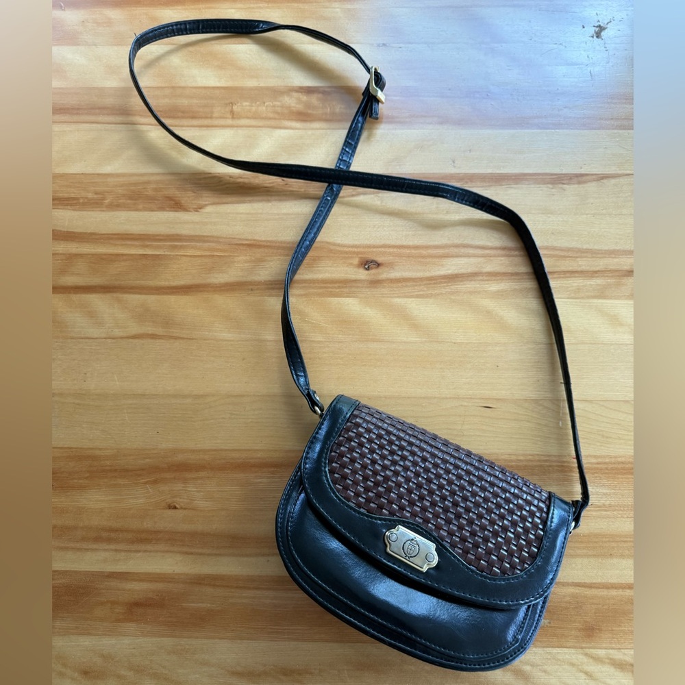 Woven Detail Brown and Black Crossbody Bag